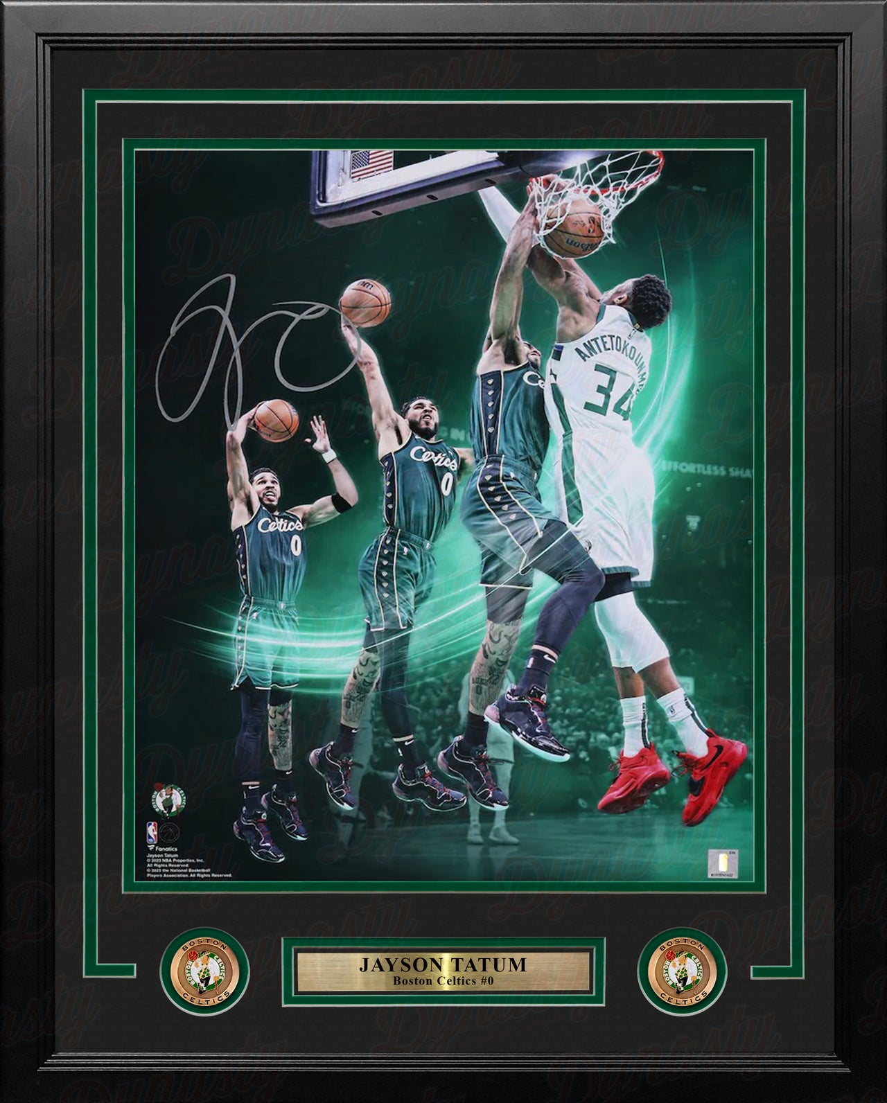 Jayson Tatum Slam Dunk v. Bucks Boston Celtics Autographed 16x20 Framed Basketball Progression Photo