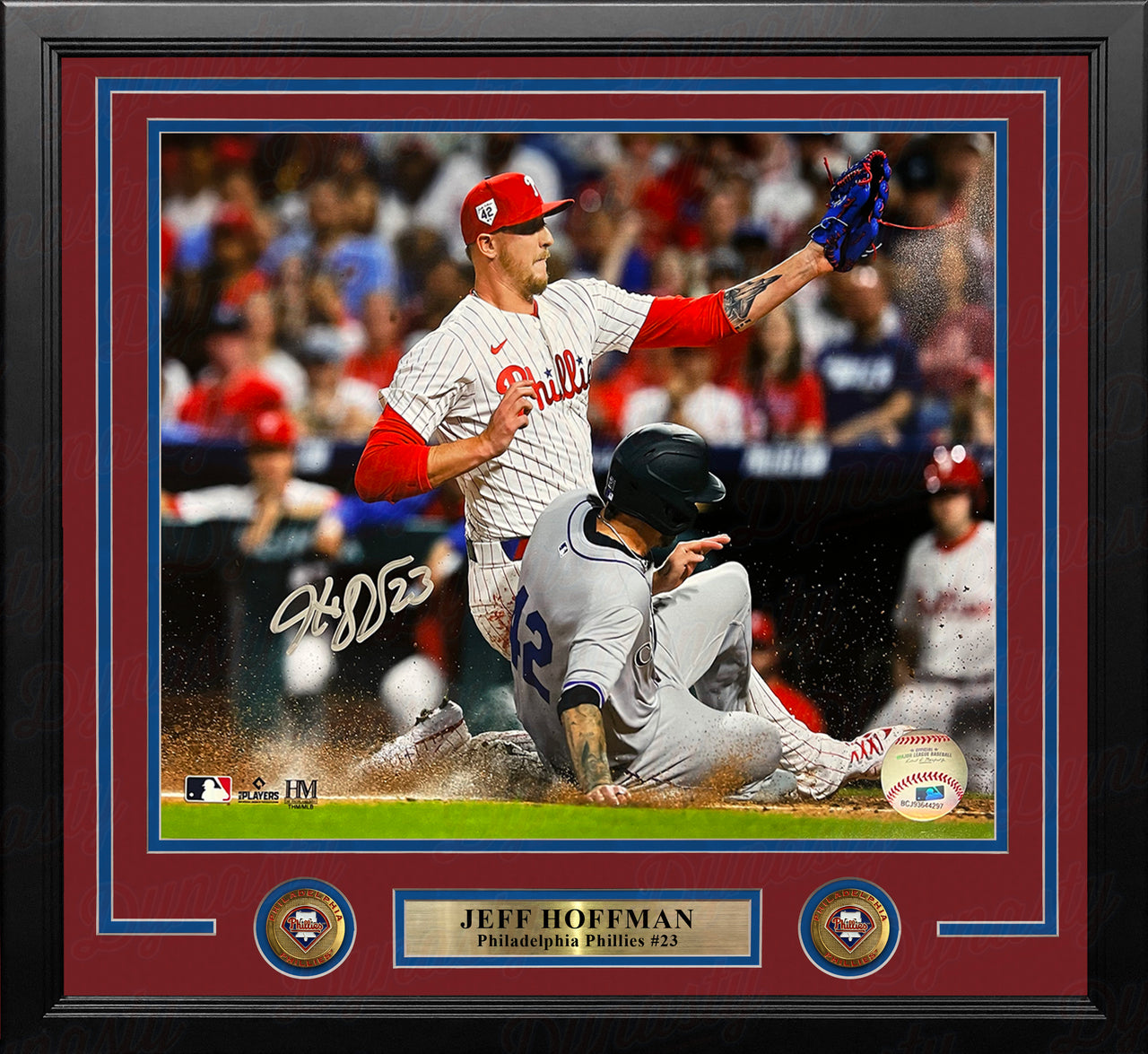 Jeff Hoffman Play at the Plate Philadelphia Phillies Autographed 11" x 14" Framed Baseball Photo