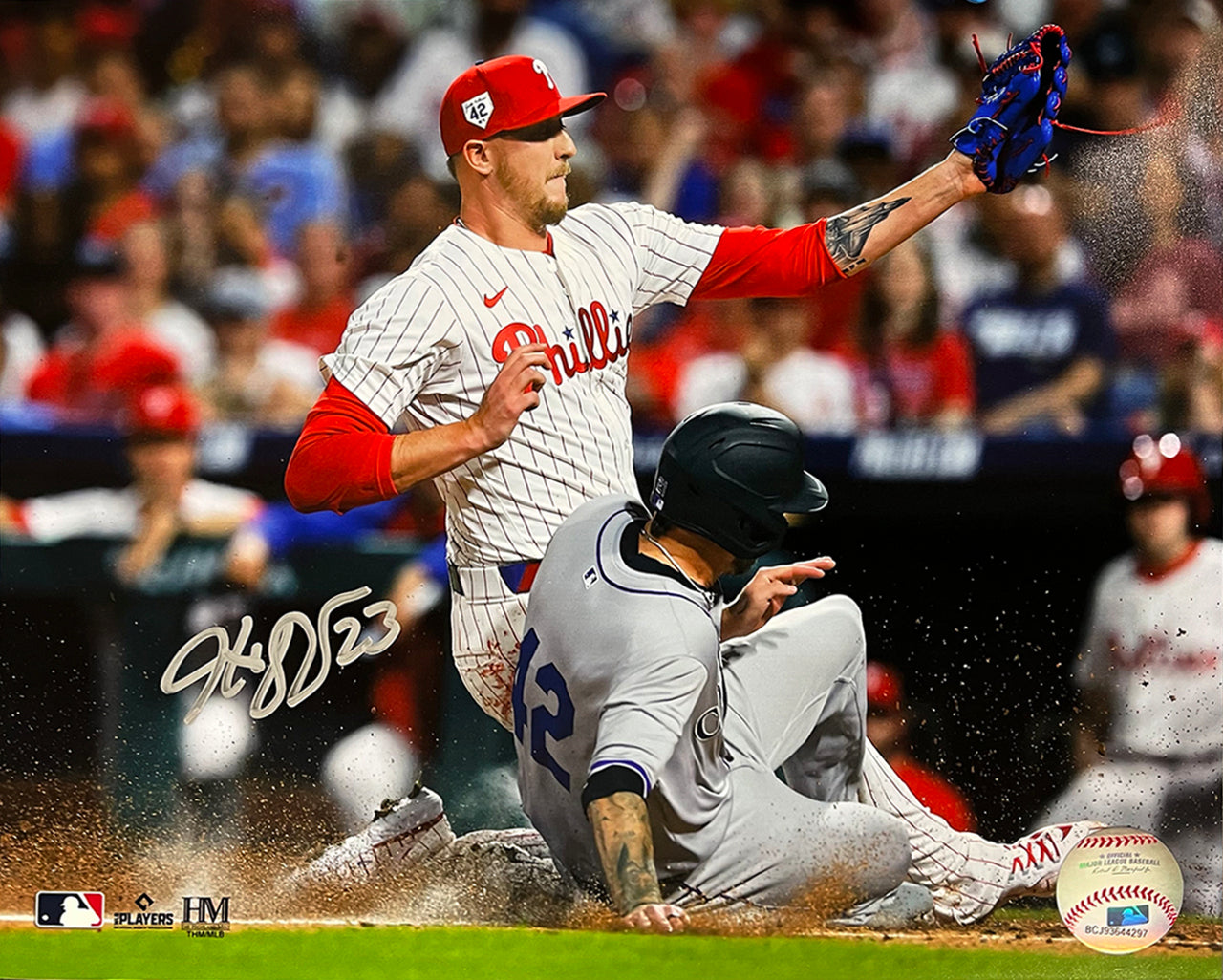 Jeff Hoffman Play at the Plate Philadelphia Phillies Autographed 11" x 14" Baseball Photo