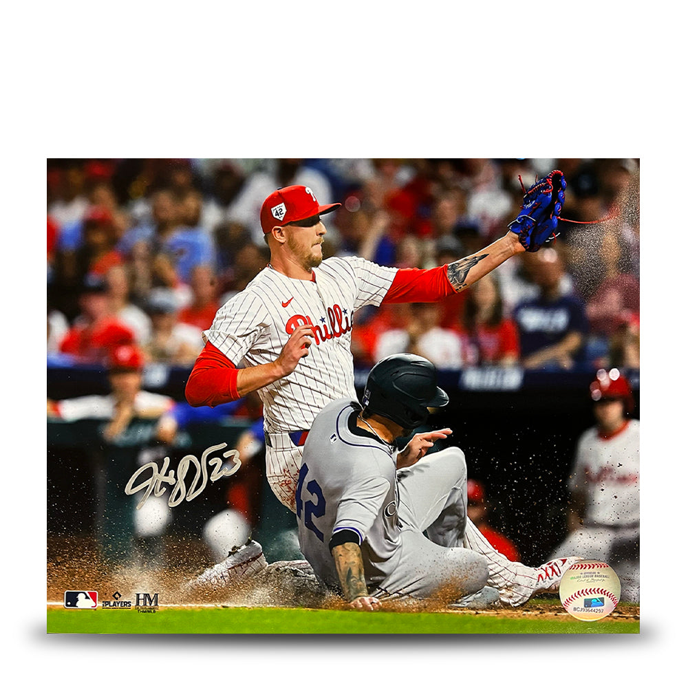 Jeff Hoffman Play at the Plate Philadelphia Phillies Autographed 11" x 14" Baseball Photo