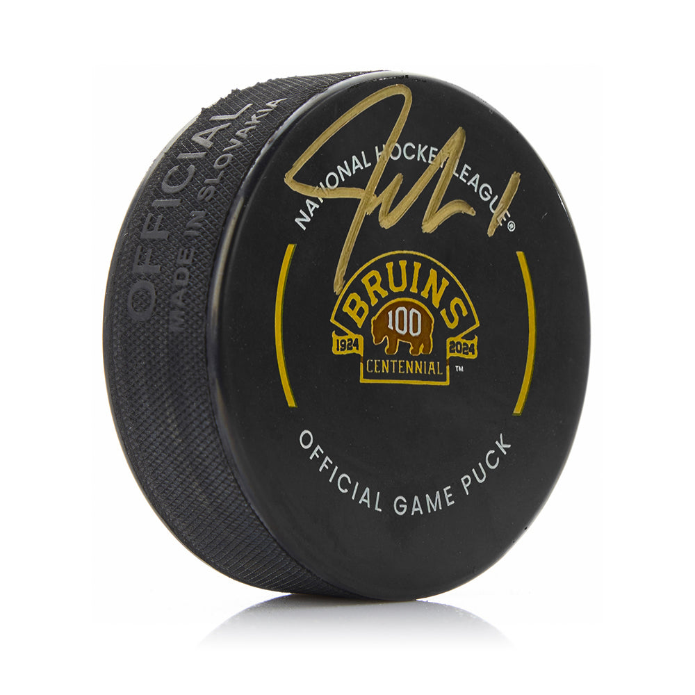 Jeremy Swayman Boston Bruins Autographed 100th Anniversary NHL Official Game Puck
