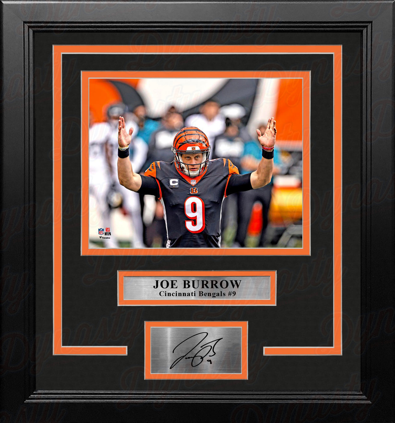 Joe Burrow Arms Up Cincinnati Bengals 8" x 10" Framed Football Photo with Engraved Autograph