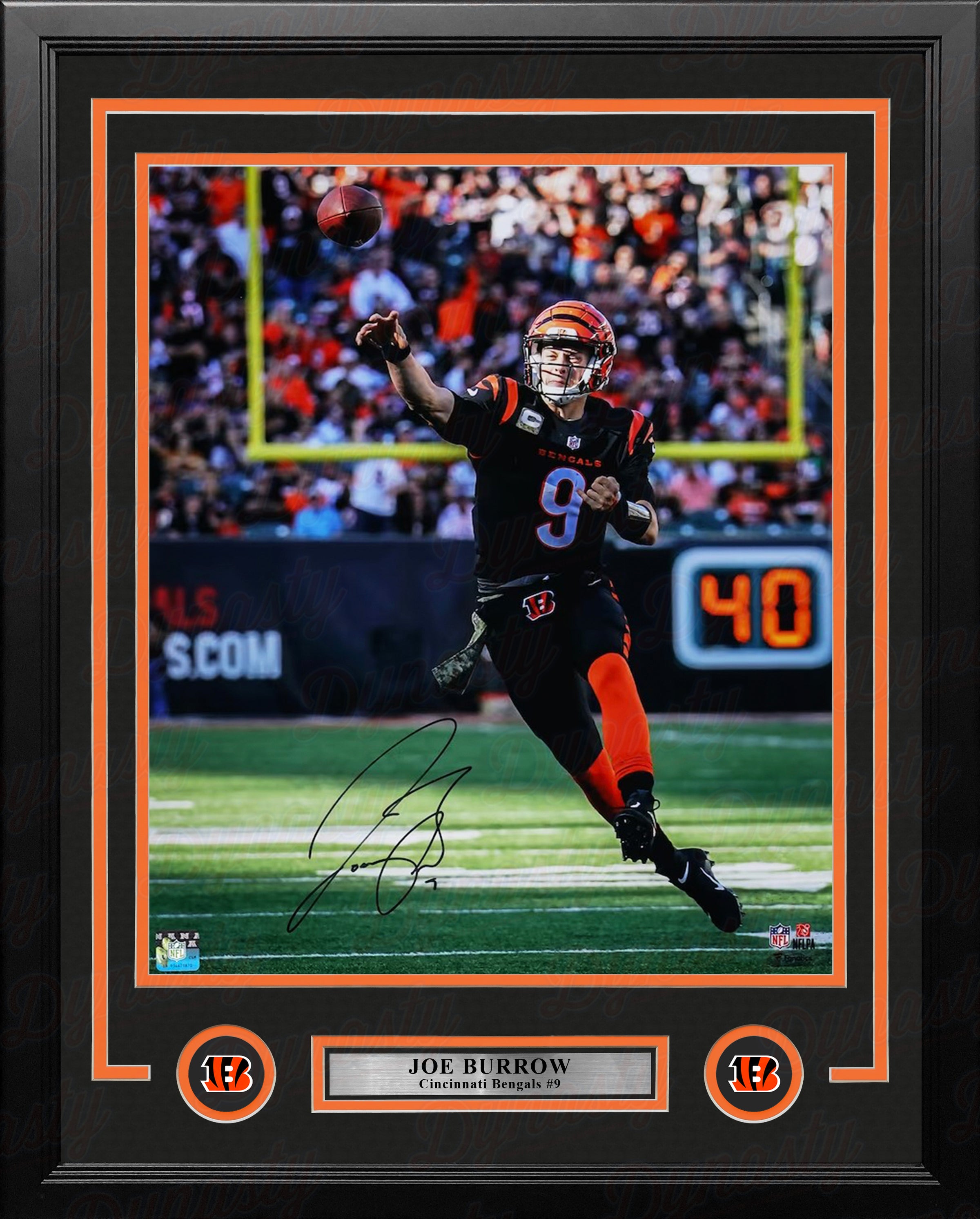 Joe Burrow Throwing Action Cincinnati Bengals Autographed 16" x 20" Framed Football Photo