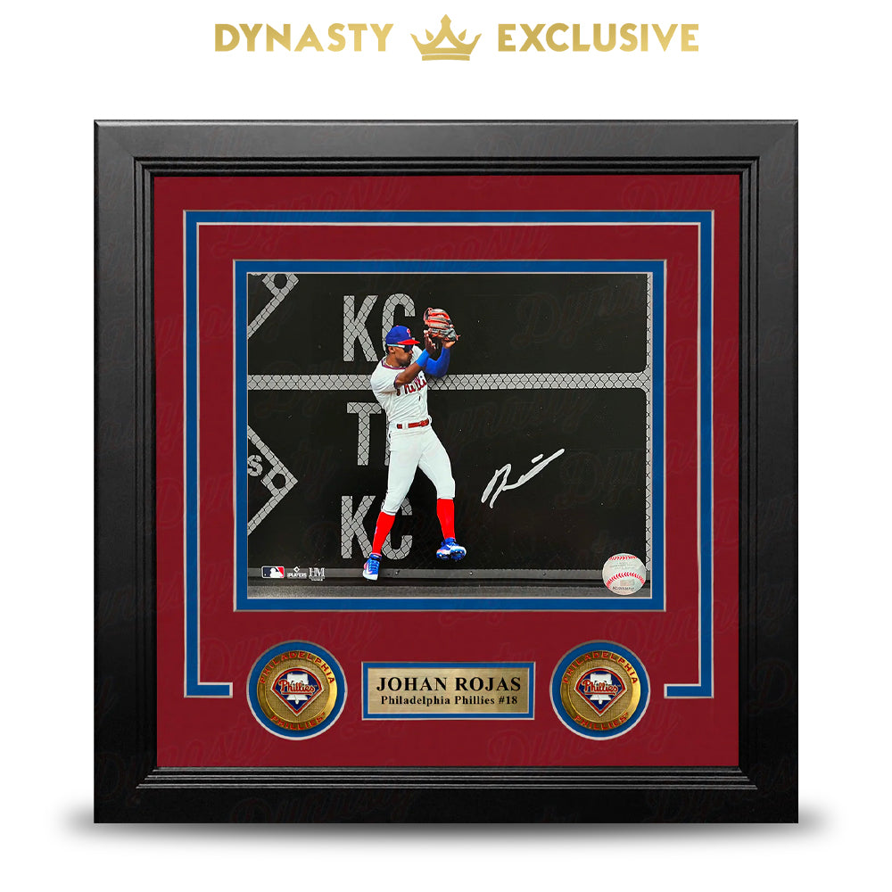 Johan Rojas Double Play Catch Philadelphia Phillies Autographed 8" x 10" Framed Spotlight Photo