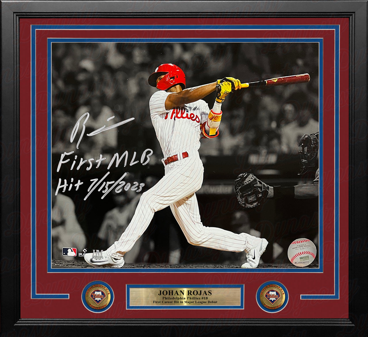 Johan Rojas 1st Hit Philadelphia Phillies Autographed 11x14 Framed Photo Inscribed MLB Debut & Date