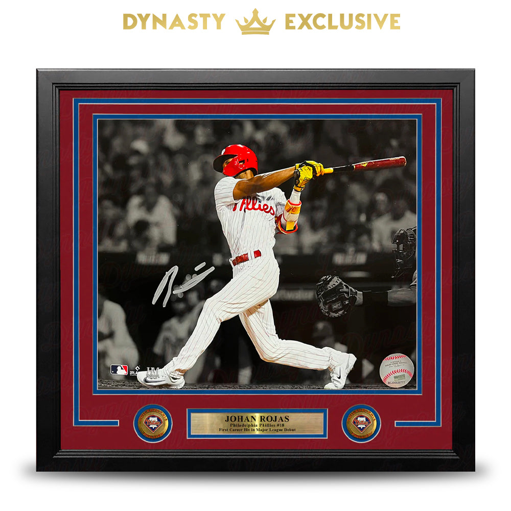 Johan Rojas First Hit Philadelphia Phillies Autographed 11" x 14" Framed Spotlight Baseball Photo
