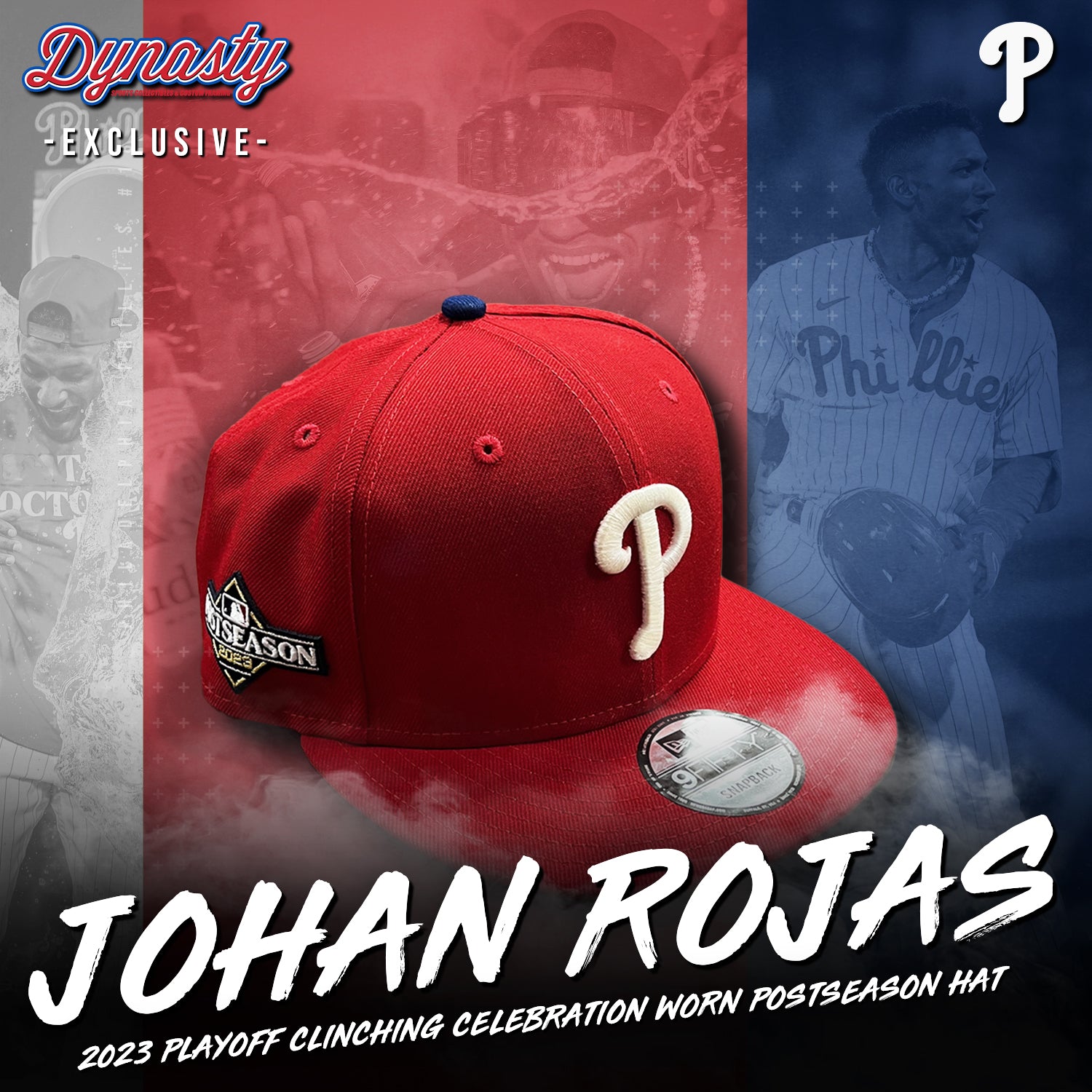 Johan Rojas Celebration Worn Hat From Phillies Postseason Clinching Game