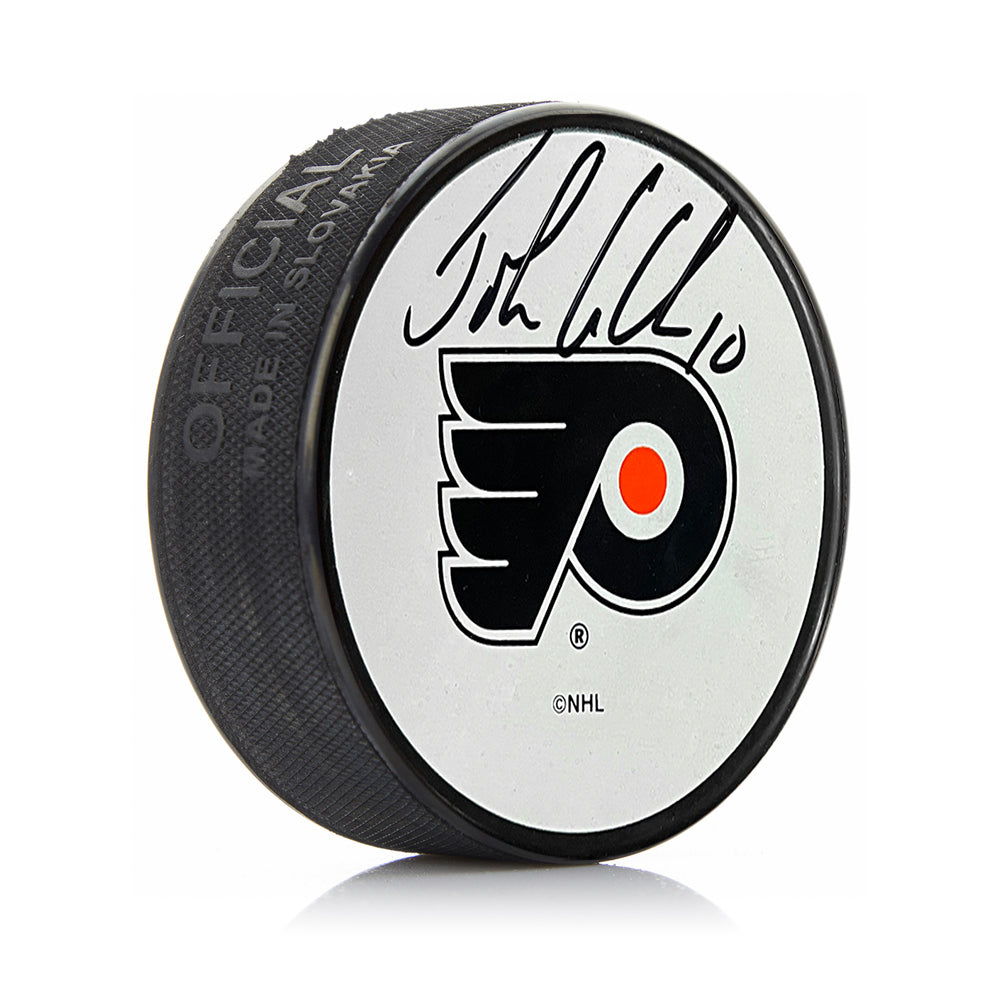 John LeClair Philadelphia Flyers Autographed White Hockey Logo Puck