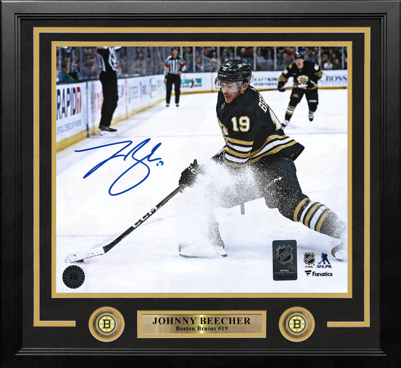 Johnny Beecher in Action Boston Bruins Autographed 16" x 20" Framed Hockey Photo