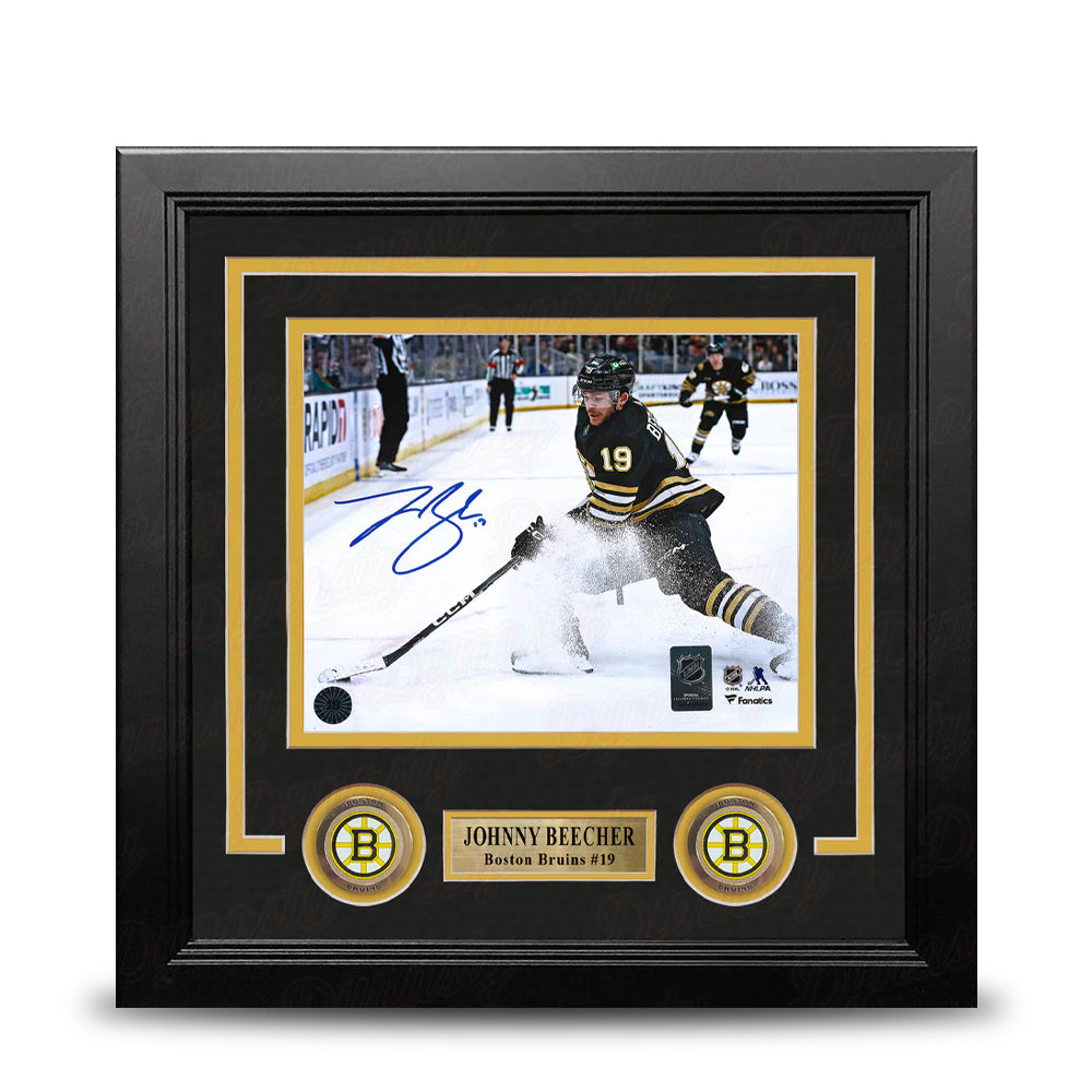 Johnny Beecher in Action Boston Bruins Autographed 8" x 10" Framed Hockey Photo