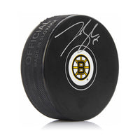 Johnny Beecher Autographed Boston Bruins Hockey Logo Puck - Dynasty Sports & Framing 