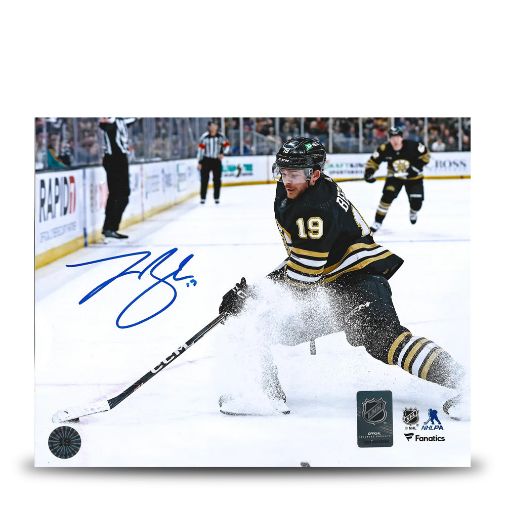 Johnny Beecher in Action Boston Bruins Autographed 8" x 10" Hockey Photo