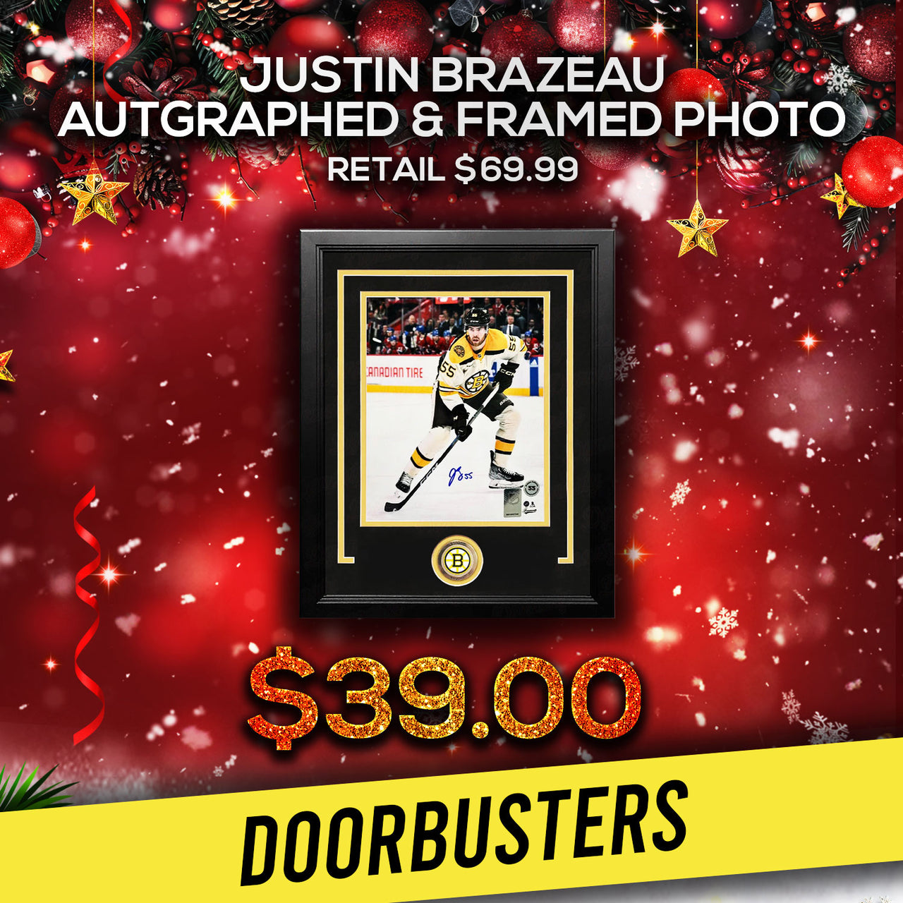 Justin Brazeau in Action Boston Bruins Autographed 8" x 10" Framed Hockey Photo