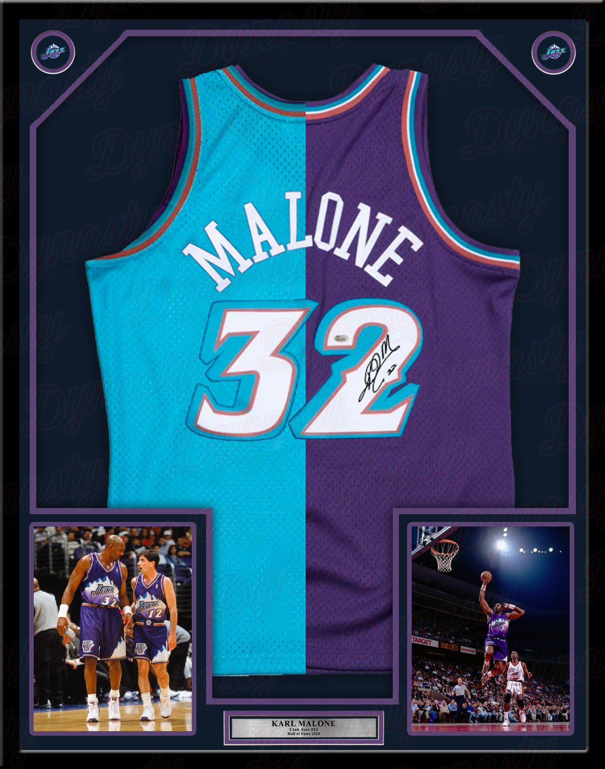 Karl Malone Utah Jazz Autographed Framed Mitchell & Ness Split Basketball Jersey
