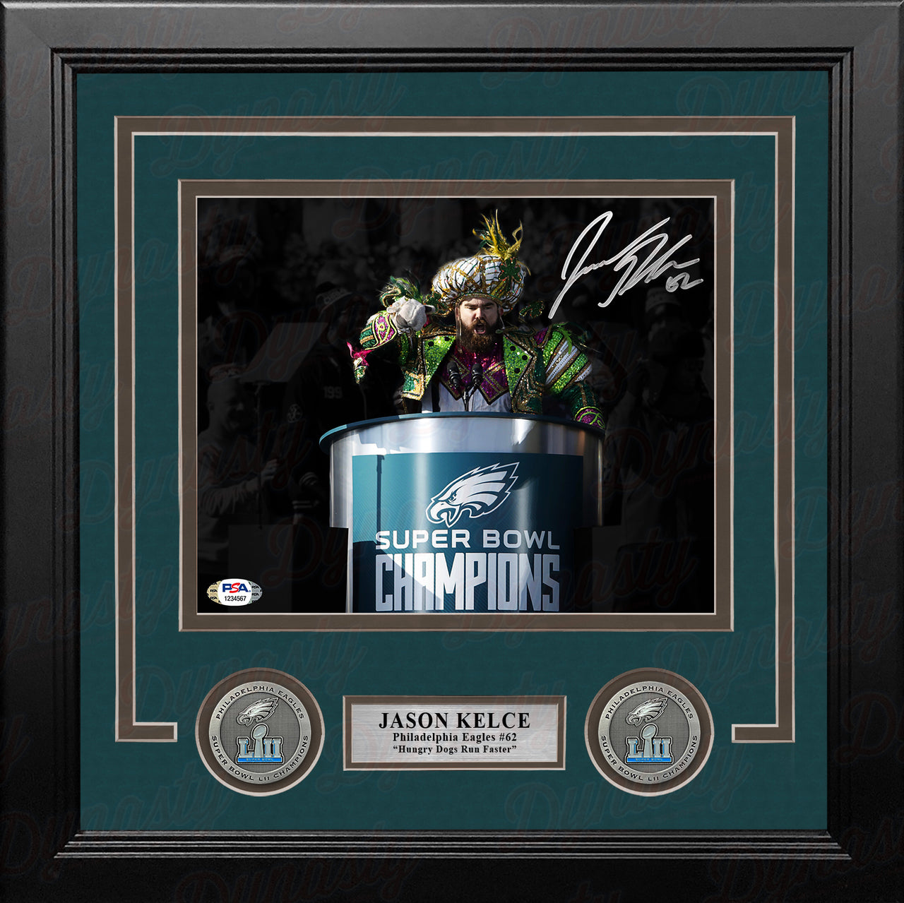 Jason Kelce Super Bowl Speech Philadelphia Eagles Autographed 8x10 Framed Spotlight Photo - PSA - Dynasty Sports & Framing 