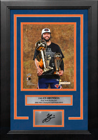 Jalen Brunson Trophies New York Knicks 8x10 2026 NBA Champions Framed Photo with Engraved Autograph