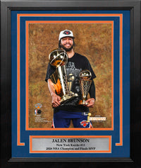 Jalen Brunson Posing with Trophies New York Knicks 8x10 2026 NBA Champions Framed Basketball Photo