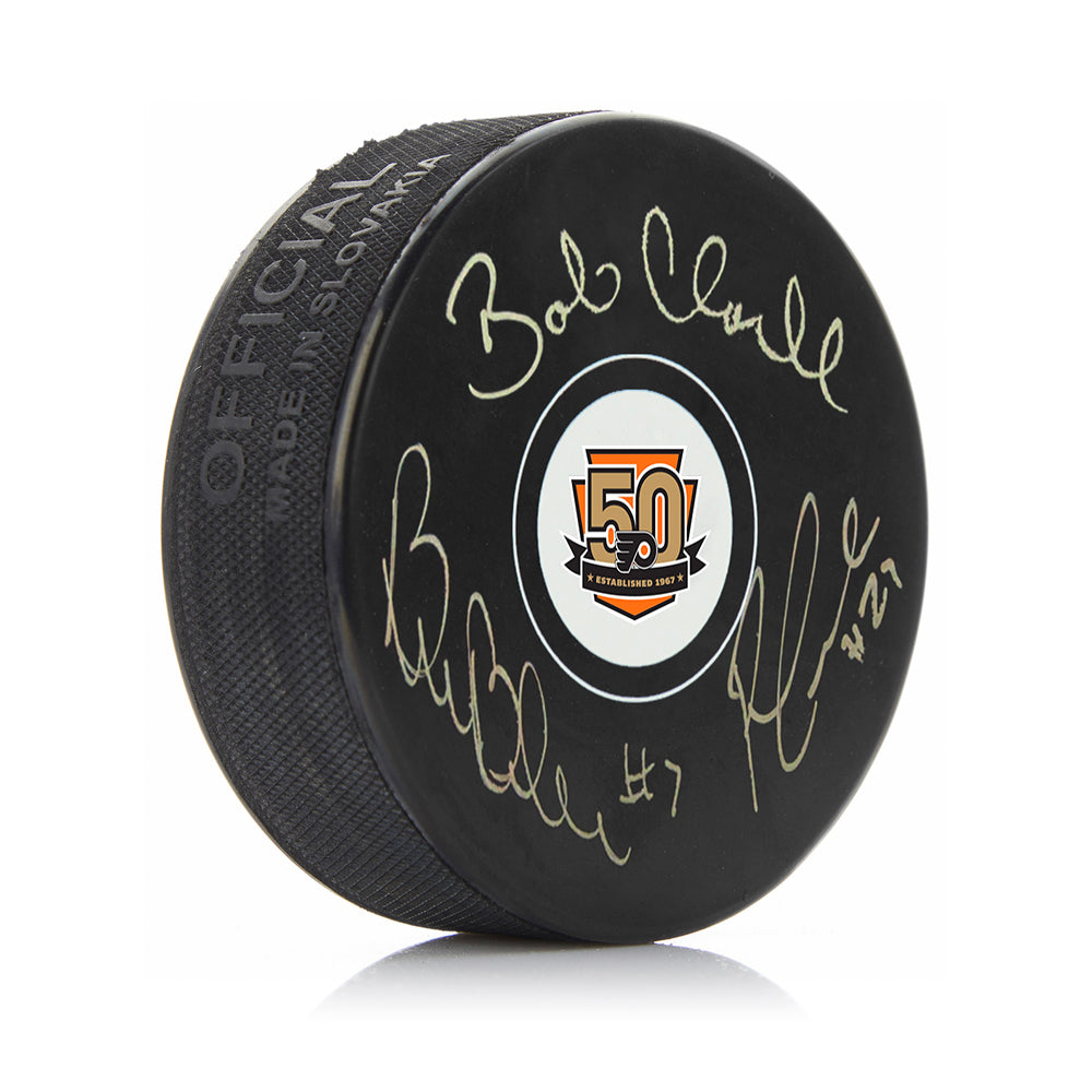 LCB Line (Bob Clarke/Bill Barber/Reggie Leach) Autographed Philadelphia Flyers 50th Anniversary Puck
