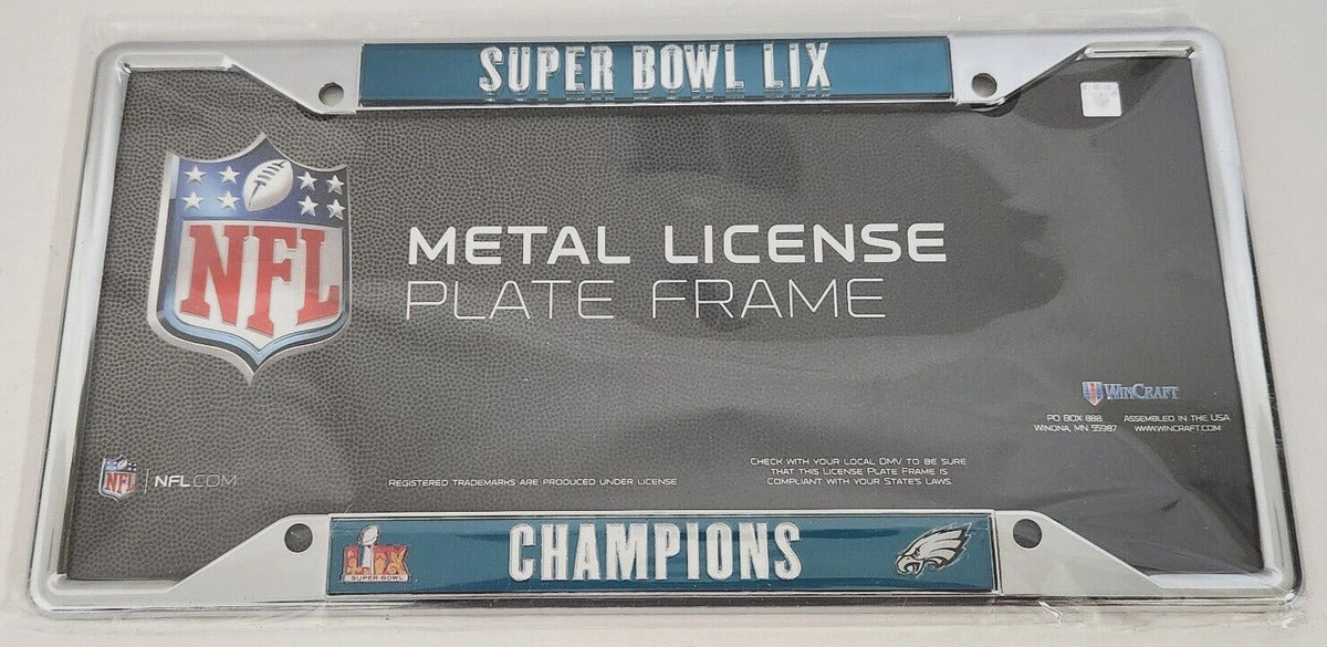 Philadelphia Eagles Super Bowl LIX Champions Chrome Colored Metal License Plate Frame