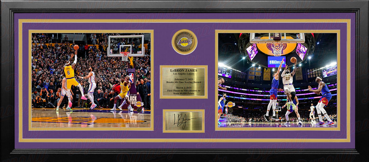 LeBron James Scoring Records Los Angeles Lakers 8x10 Framed Basketball Photo with Engraved Autograph