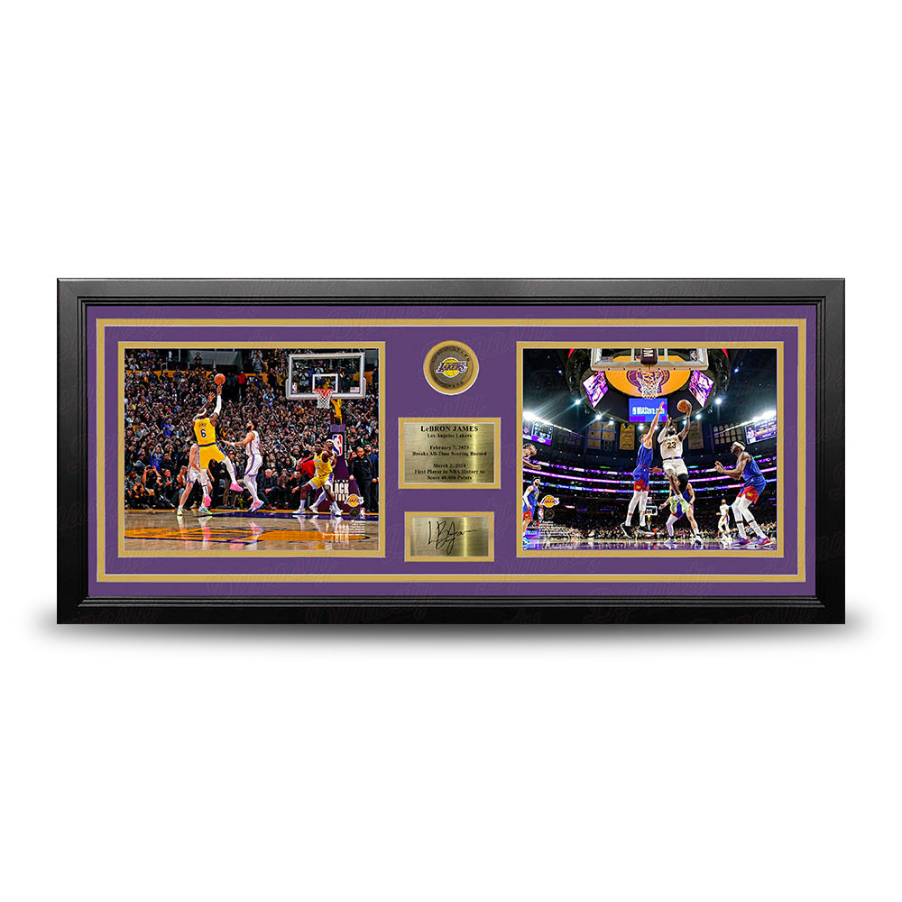 LeBron James Scoring Records Los Angeles Lakers 8x10 Framed Basketball Photo with Engraved Autograph