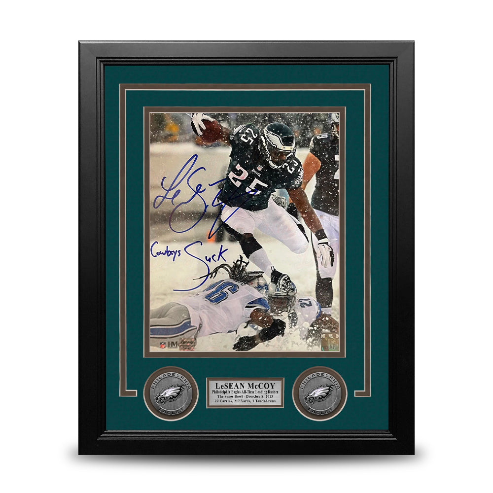 LeSean McCoy Snow Bowl Philadelphia Eagles Autographed 8" x 10" Framed Photo Inscribed Cowboys Suck