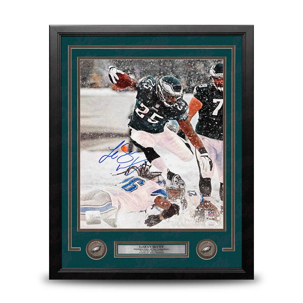 LeSean McCoy Snow Bowl Leap Philadelphia Eagles Autographed 11" x 14" Framed Football Photo