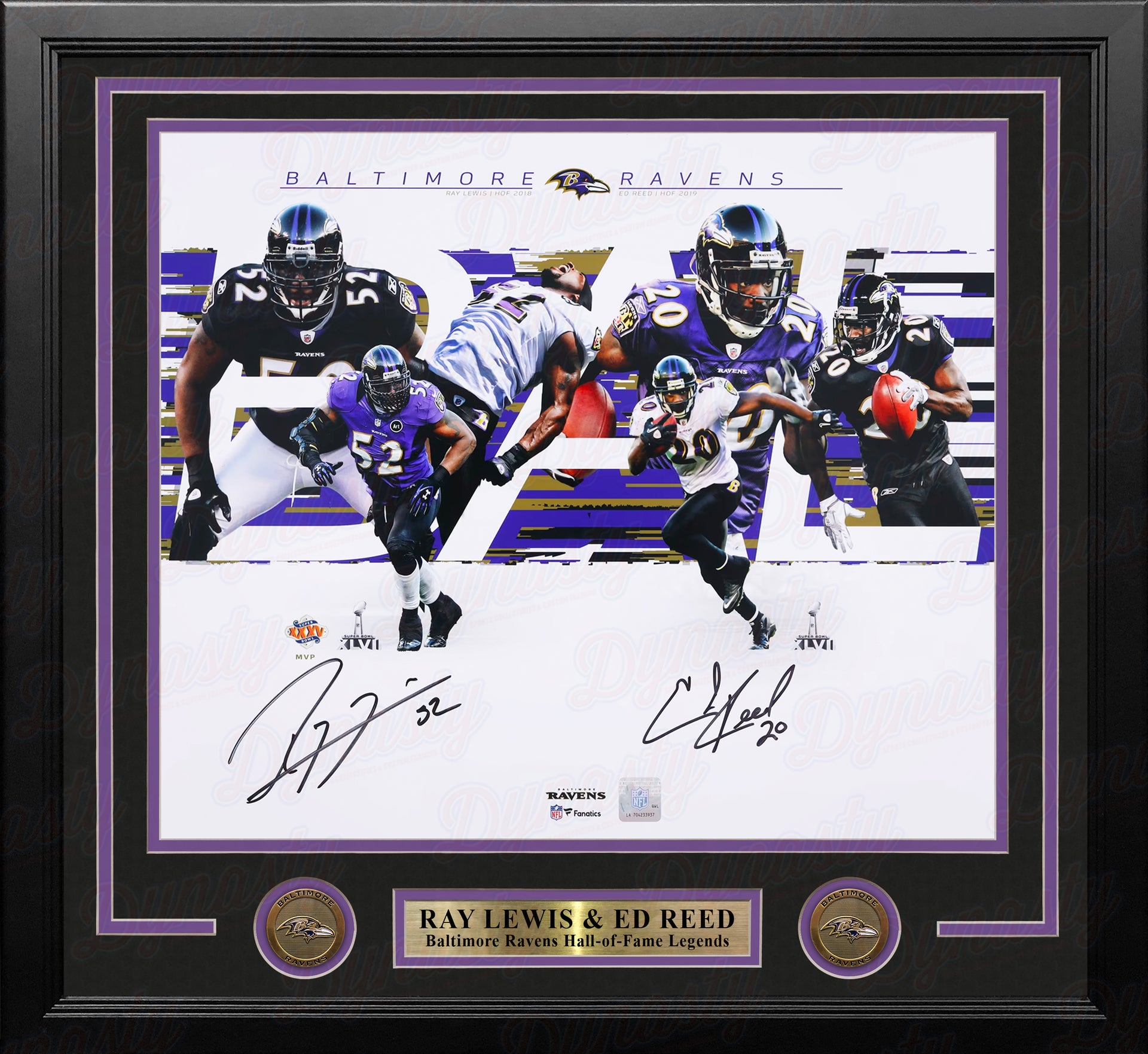 Ray Lewis & Ed Reed Baltimore Ravens Autographed 16" x 20" Framed Collage Photo - Dynasty Sports & Framing 