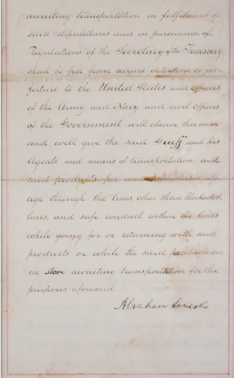 Abraham Lincoln Historic Hand-Written 1865 Document During The Civil War