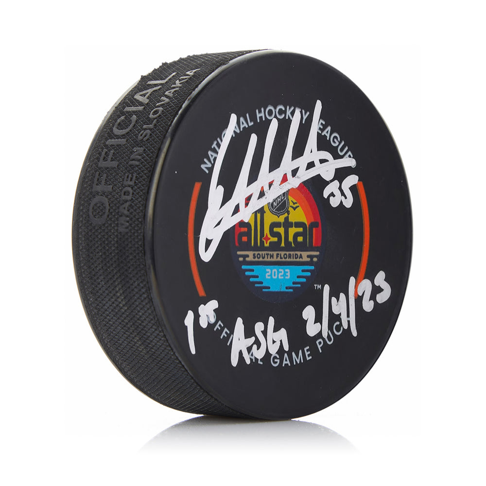 Linus Ullmark Boston Bruins Autographed 2023 All-Star Game Official Game Puck w/ 1st ASG Inscription