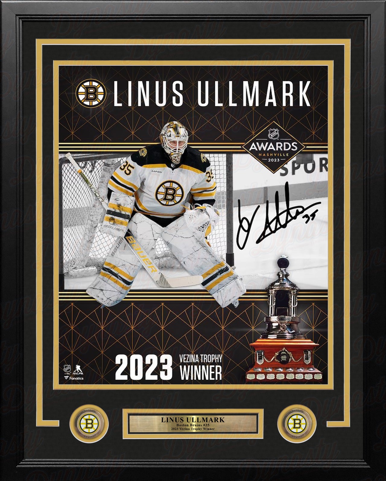 Linus Ullmark 2023 Vezina Trophy Winner Boston Bruins Autographed 16" x 20" Framed Hockey Photo