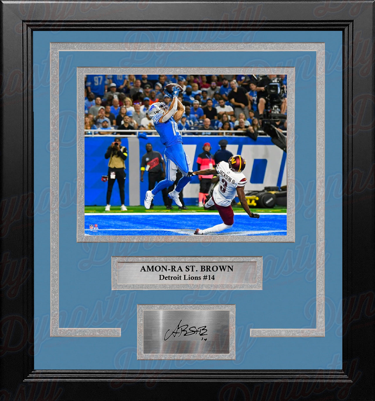 Amon-Ra St. Brown Touchdown Detroit Lions 8" x 10" Framed Football Photo with Engraved Autograph