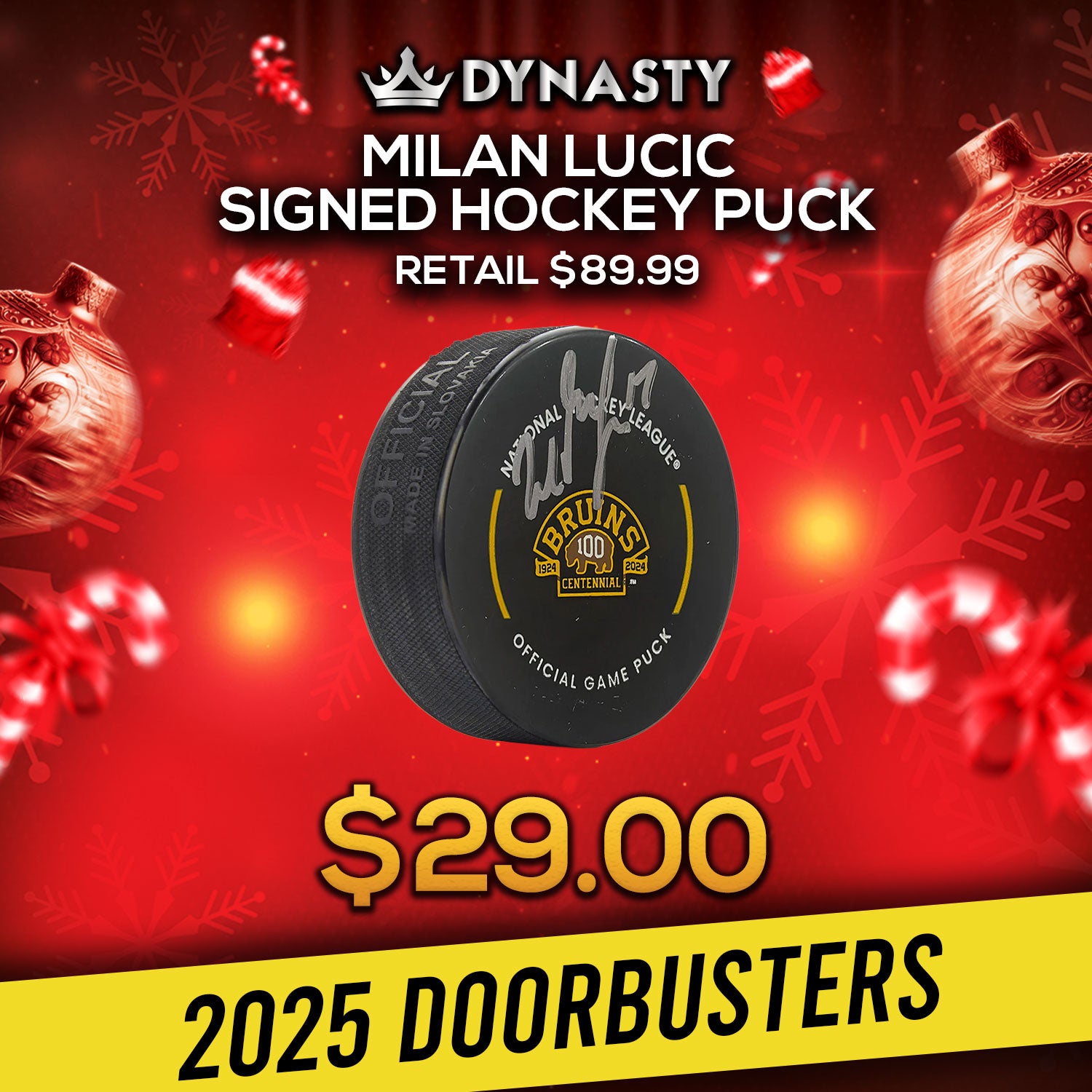 Milan Lucic Boston Bruins Signed 100th Anniversary Game Puck | Doorbuster