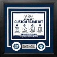 Seattle Mariners Custom MLB Baseball Picture Frame Kit with Navy Blue Matting, White Trim, a Silver Nameplate, and Mariners logos