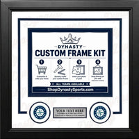 Seattle Mariners Custom MLB Baseball Picture Frame Kit with White Matting, Navy Blue Green Trim, a Silver Nameplate, and Mariners logos