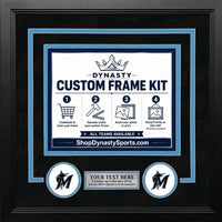 Miami Marlins Custom MLB Baseball Picture Frame Kit with Black Matting, Sky Blue Trim, a Silver Nameplate, and Marlins logos