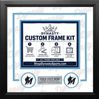 Miami Marlins Custom MLB Baseball Picture Frame Kit with White Matting, Sky Blue Trim, a Silver Nameplate, and Marlins logos