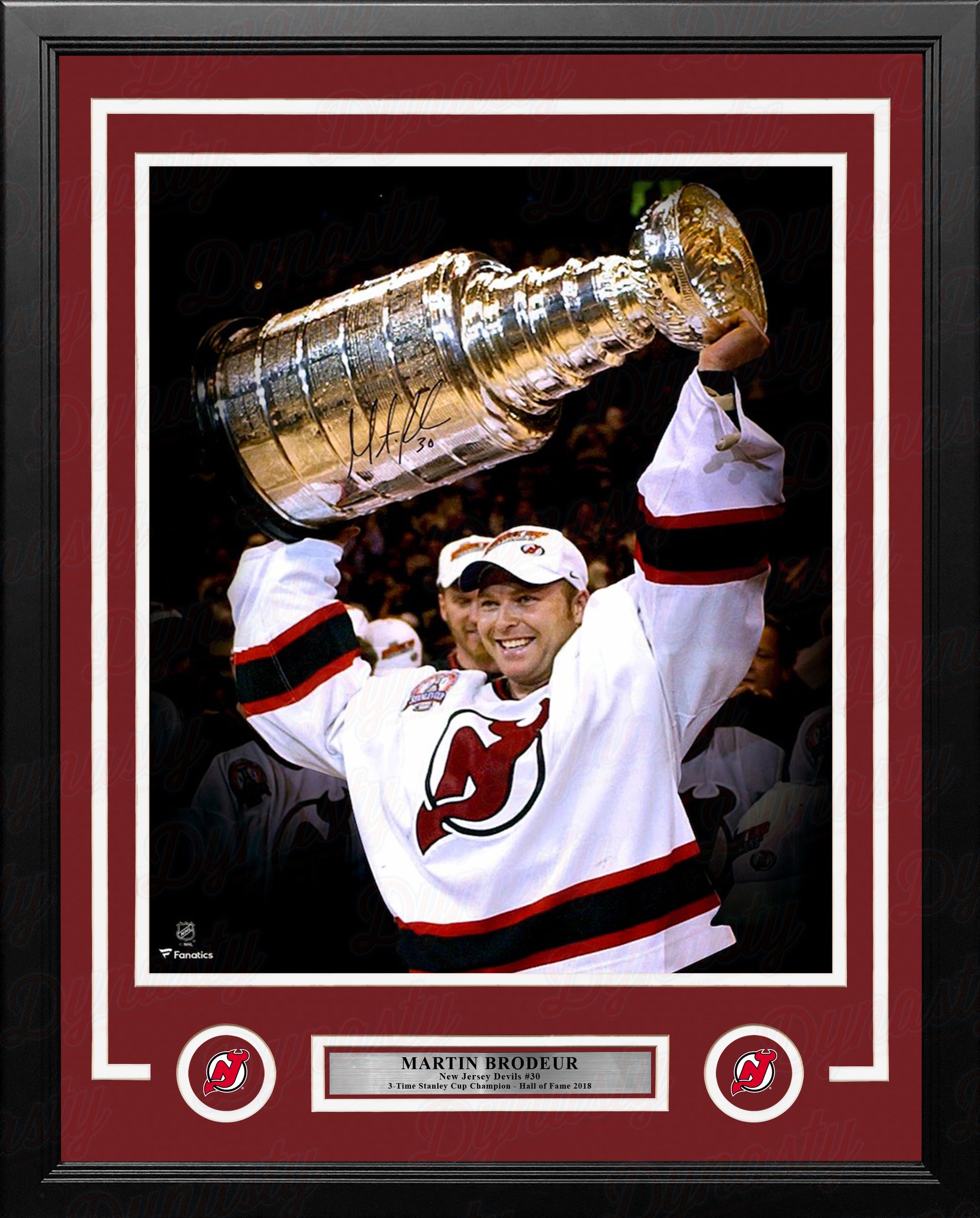 Martin Brodeur Raising the Cup New Jersey Devils Autographed 16" x 20" Framed Hockey Photo - Dynasty Sports & Framing 