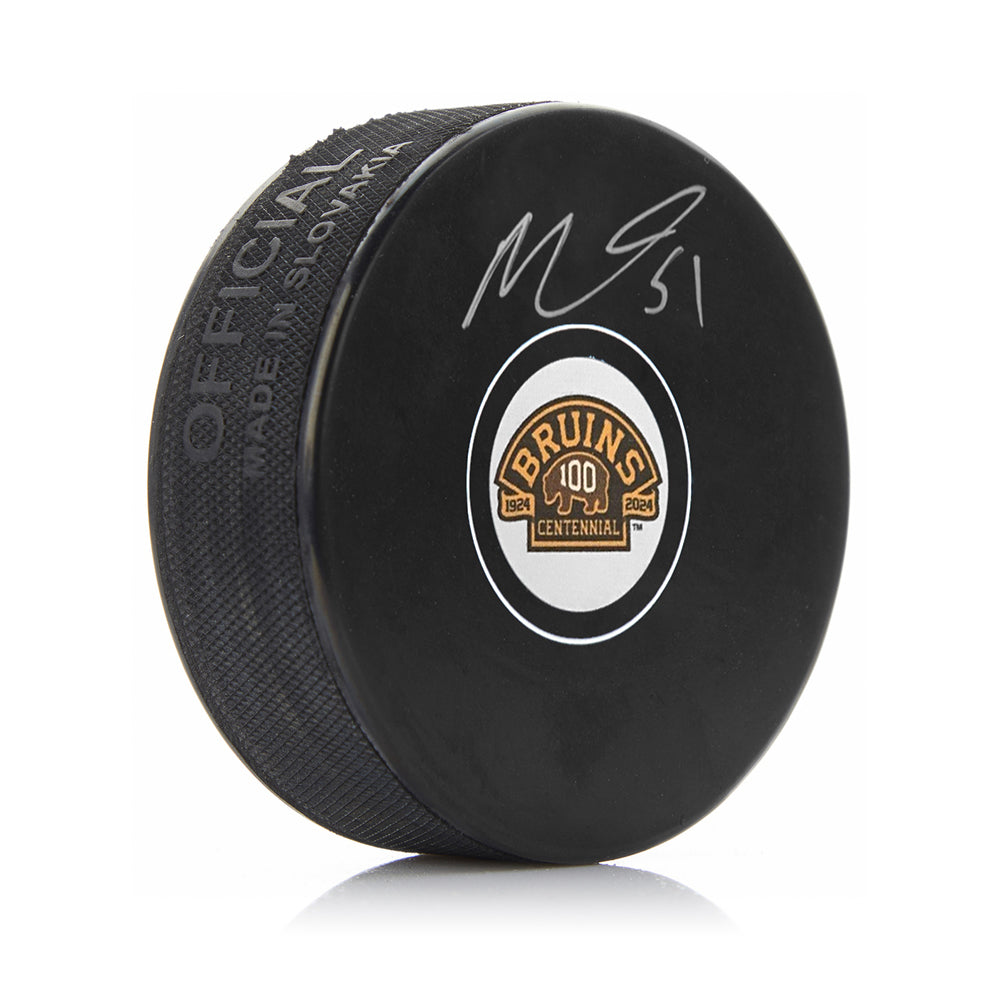 Matthew Poitras Autographed Boston Bruins 100th Anniversary Hockey Logo Puck