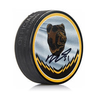 Matthew Poitras Autographed Boston Bruins Reverse Retro Hockey Logo Puck - Dynasty Sports & Framing 