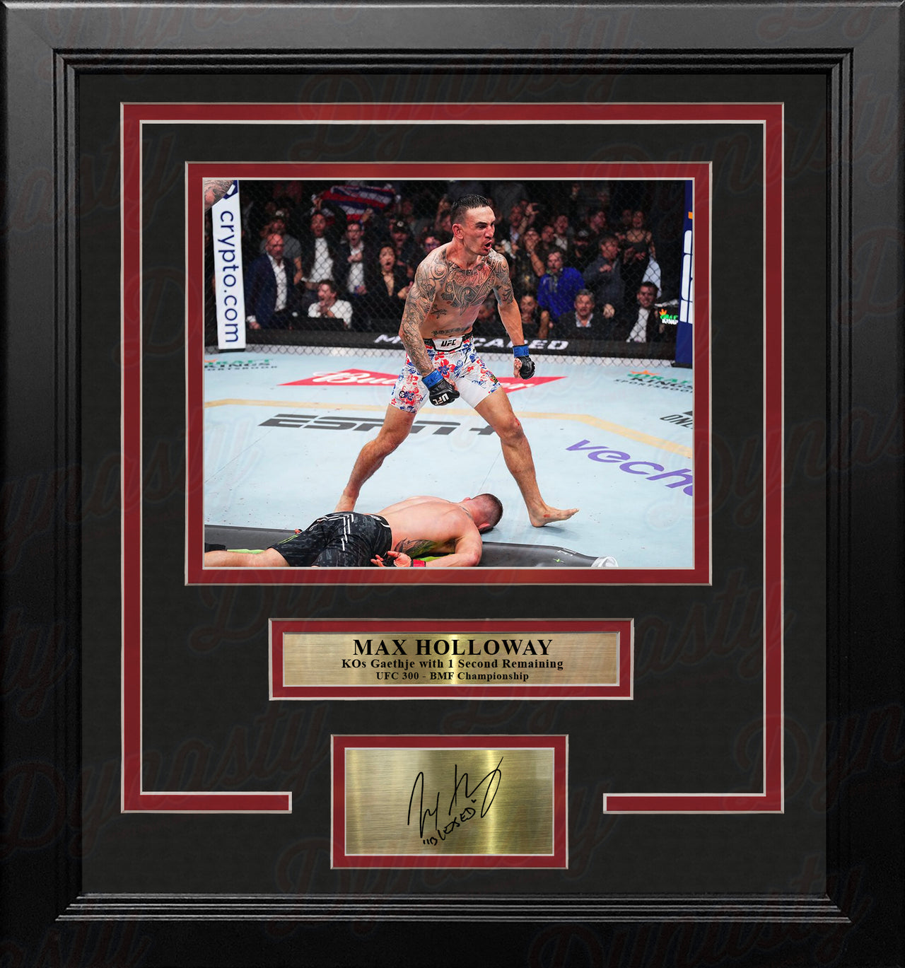 Max Holloway KOs Gaethje 8x10 Framed Mixed Martial Arts Photo with Engraved Autograph