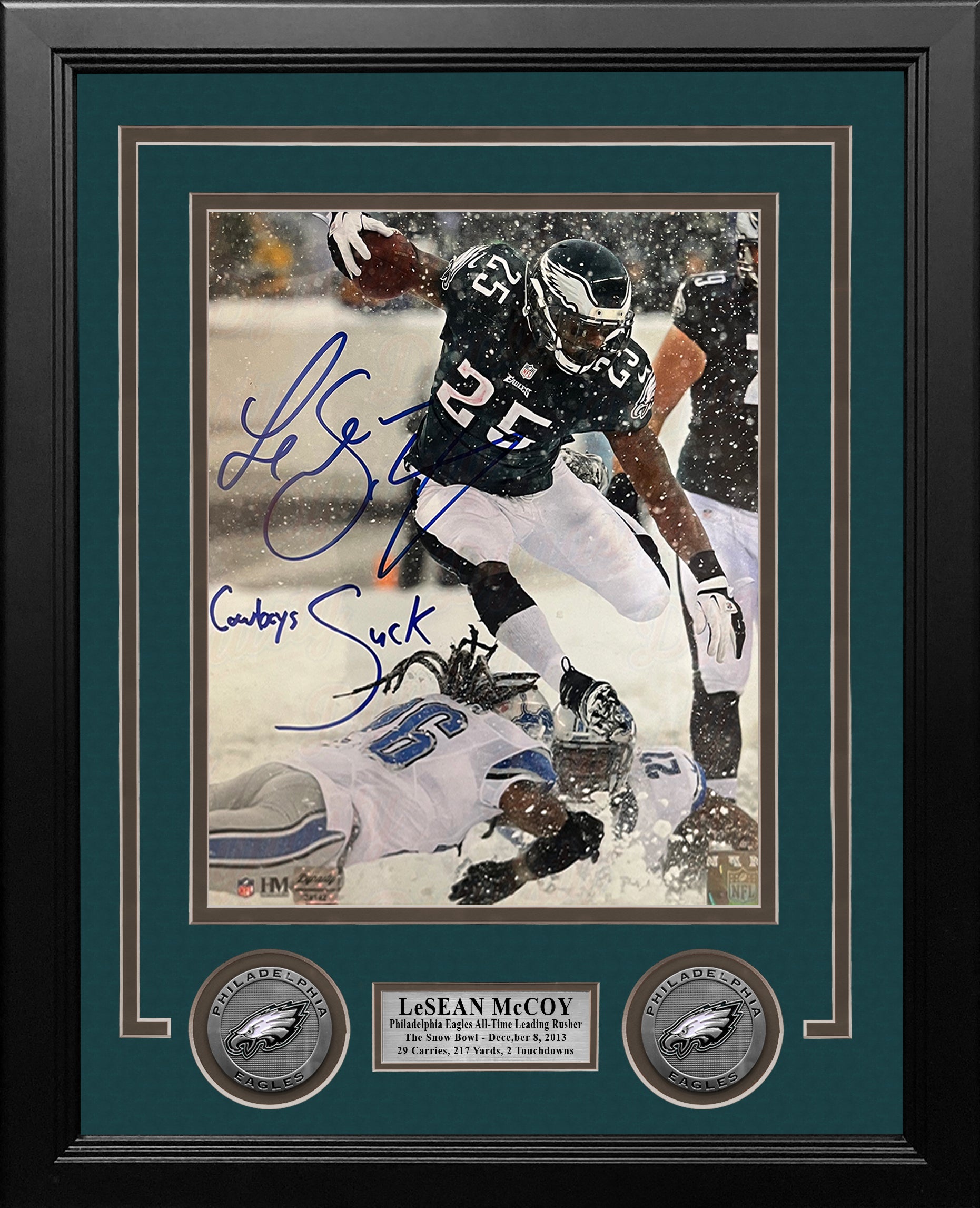 LeSean McCoy Snow Bowl Philadelphia Eagles Autographed 8" x 10" Framed Photo Inscribed Cowboys Suck