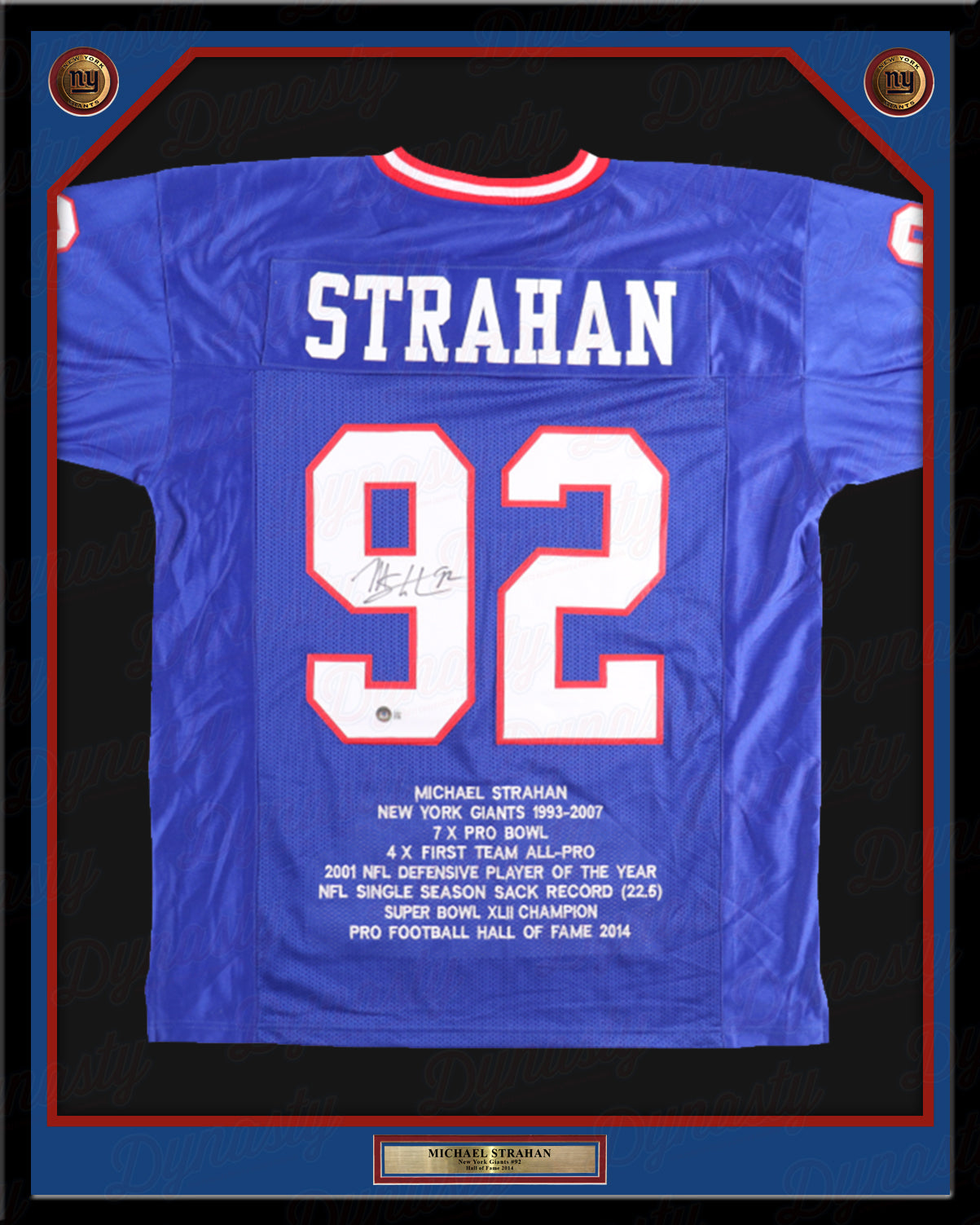 Michael Strahan New York Giants Autographed Framed Career Stats Football Jersey
