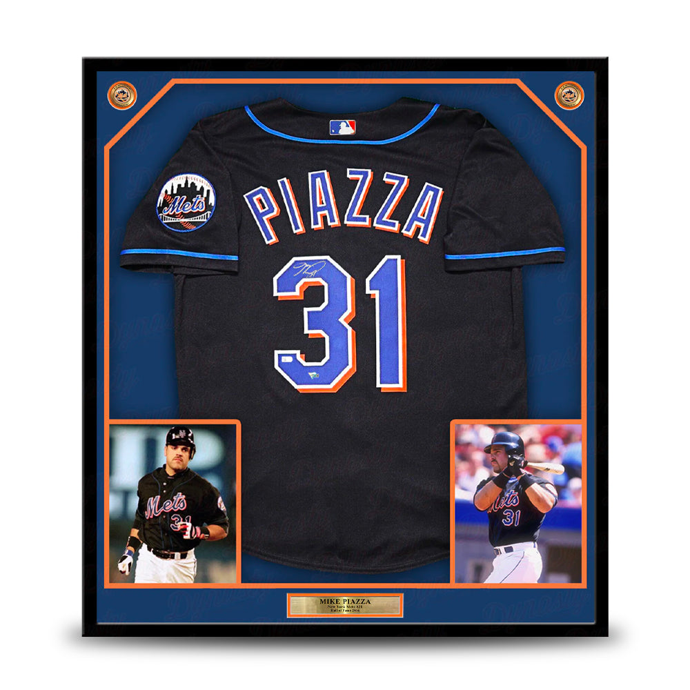 Mike Piazza New York Mets Autographed Black Mitchell and Ness Framed Batting Practice Replica Jersey