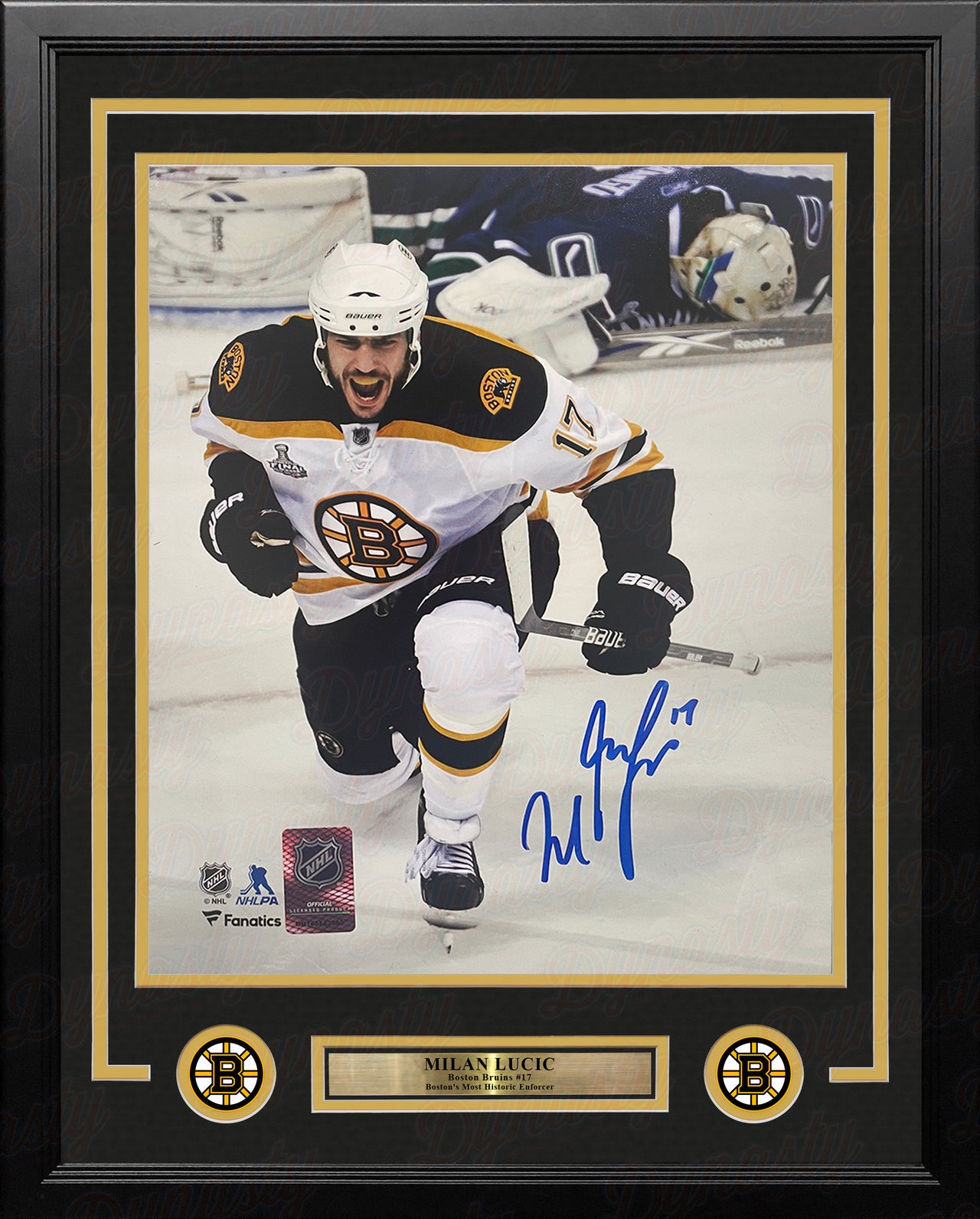 Milan Lucic Stanley Cup Goal Celebration Boston Bruins Autographed 11" x 14" Framed Hockey Photo