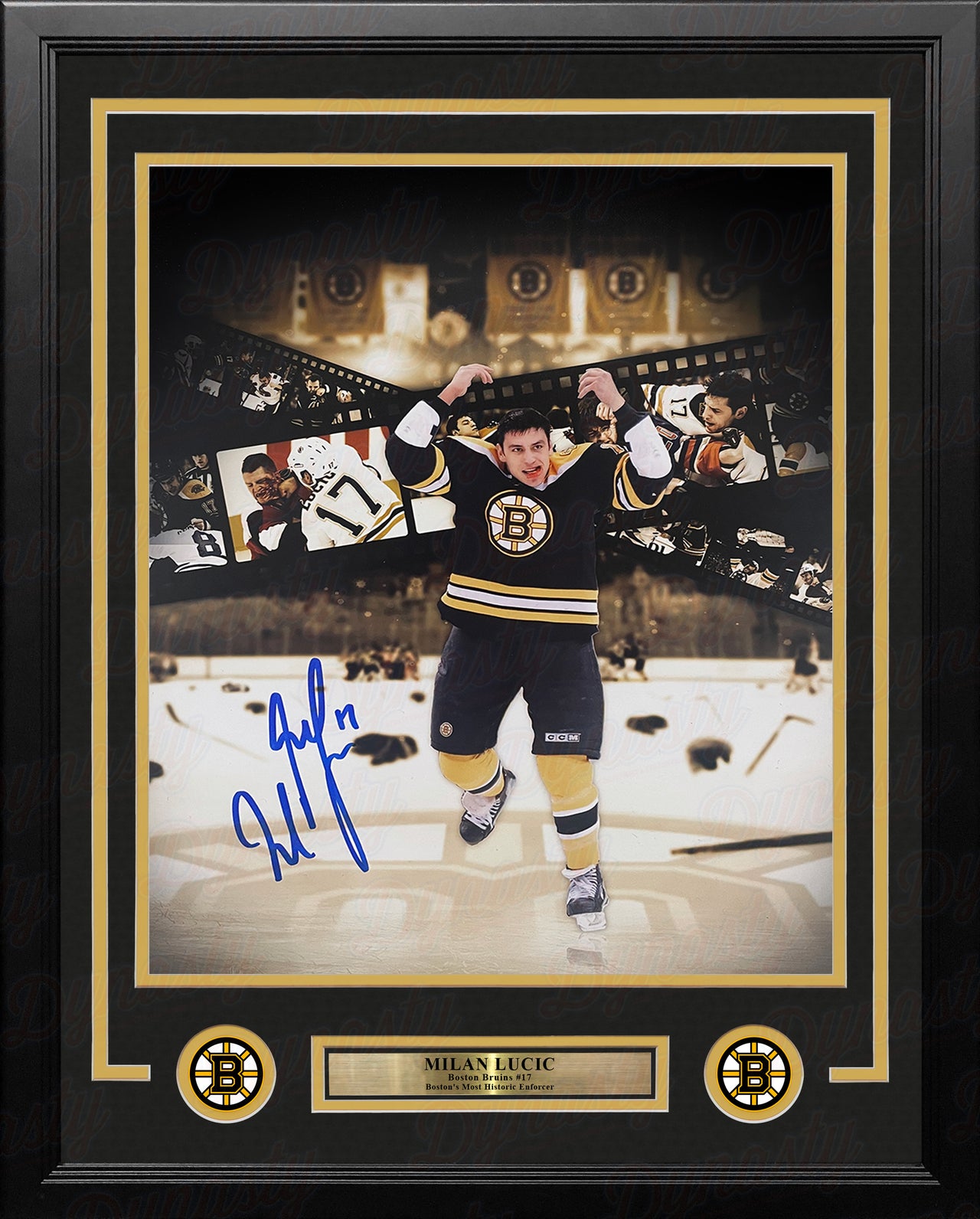 Milan Lucic Fight Collage Boston Bruins Autographed 11" x 14" Framed Hockey Photo