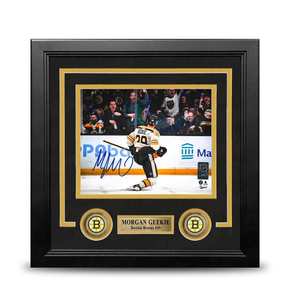 Morgan Geekie Celebration Boston Bruins Autographed 8" x 10" Framed Hockey Photo
