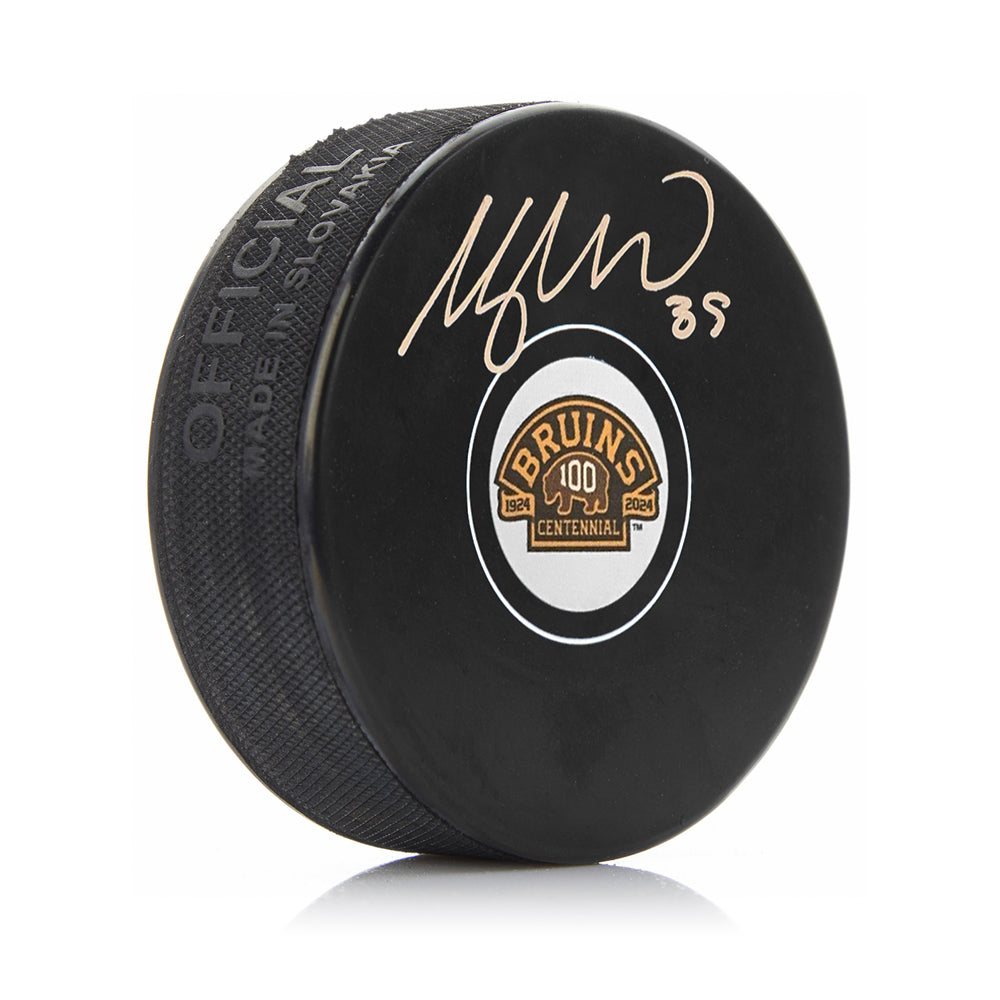 Morgan Geekie Autographed Boston Bruins 100th Anniversary Hockey Logo Puck