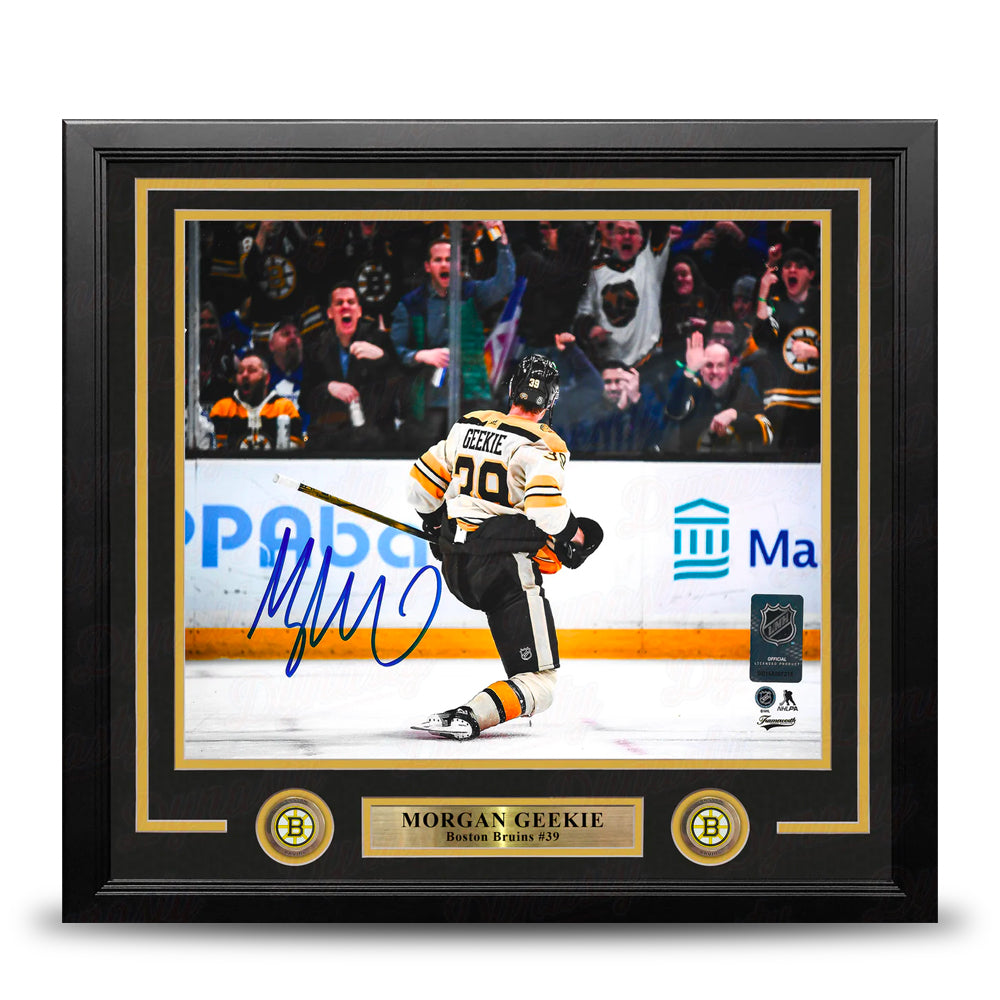 Morgan Geekie Celebration Boston Bruins Autographed 11" x 14" Framed Hockey Photo