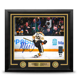 Morgan Geekie Celebration Boston Bruins Autographed 11" x 14" Framed Hockey Photo - Dynasty Sports & Framing 